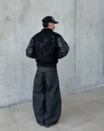Black Leather Varsity Jacket d