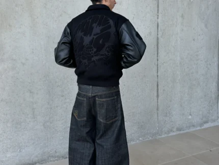 Black Leather Varsity Jacket d
