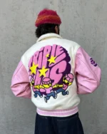 Pink Leather Varsity Jacket f