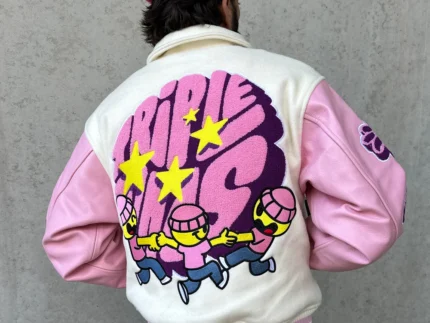 Pink Leather Varsity Jacket f